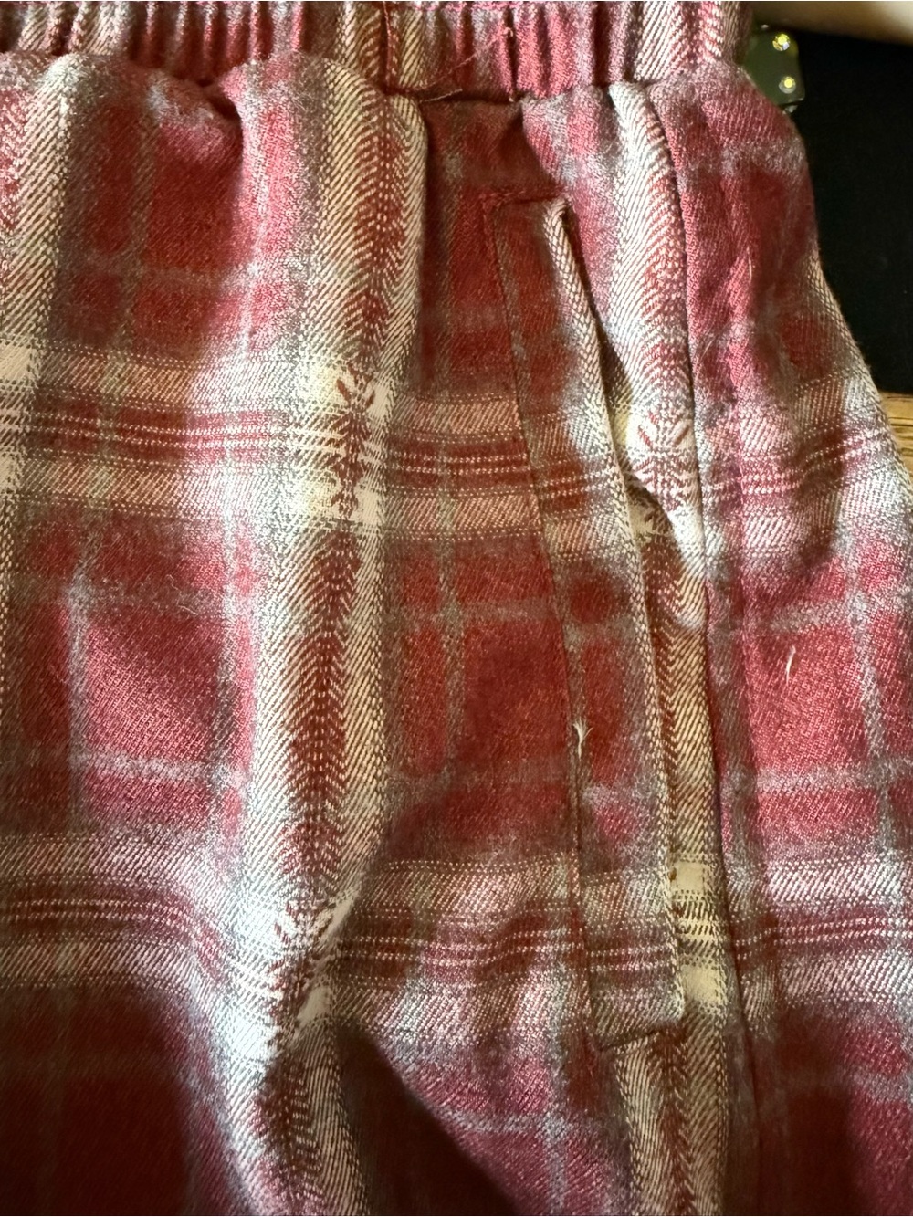AKIRA Brown/Red Plaid Wide-Leg Pants with Floral Patchwork - Picture 6 of 13